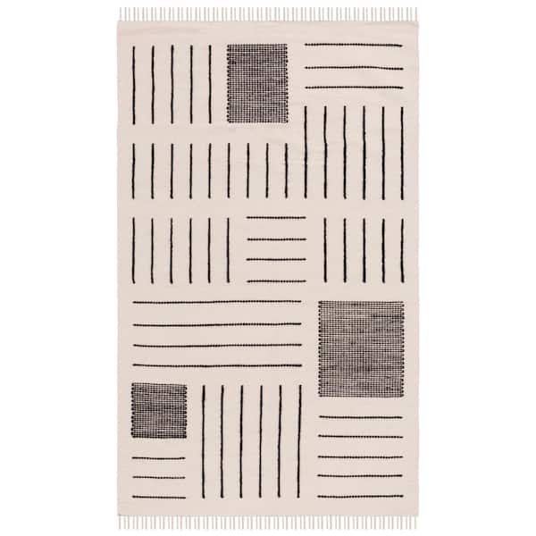 SAFAVIEH Kilim Ivory/Black 5 ft. x 8 ft. Striped Geometric Solid Color Area Rug