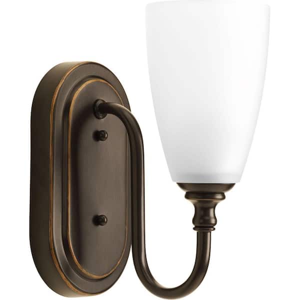 Progress Lighting Revive Collection 1-Light Antique Bronze Bath Sconce with Etched Fluted Glass Shade
