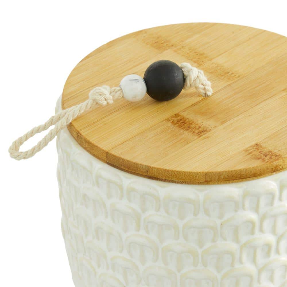 Charming White Ceramic Decorative Jar Trio with Wooden Lids