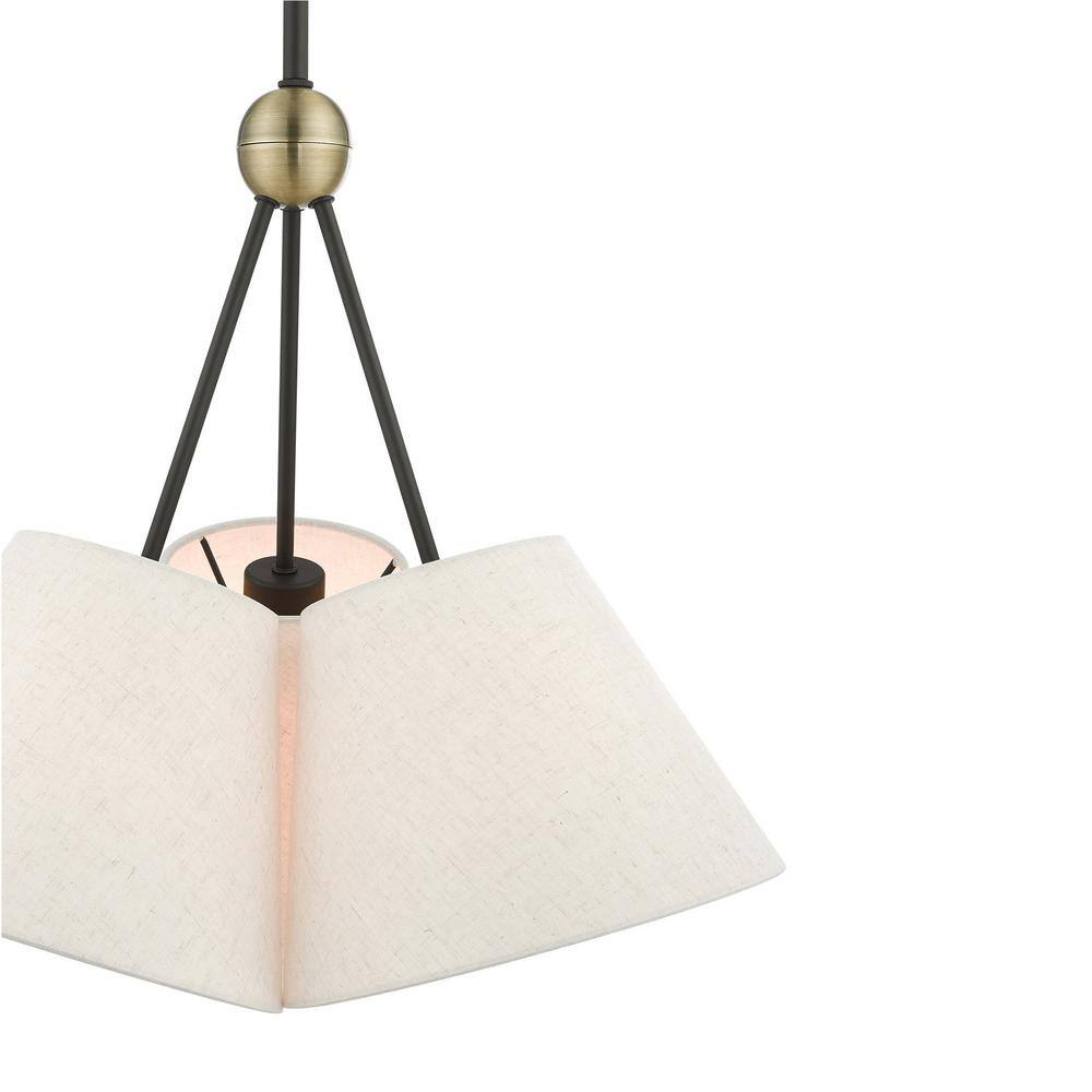 Elegant Symphony 3-Light Bronze & Crystal Chandelier with Oatmeal Fabric Shades