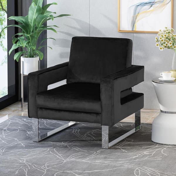 Kirkwood Black Velvet Club Chair (Set of 1)