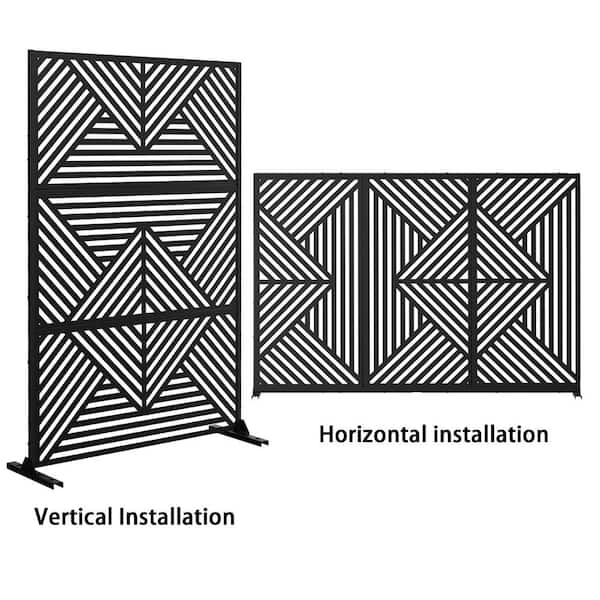 Lirago 72 in. x 47 in. Outdoor Metal Privacy Screen Garden Fence in Zodiac Pattern in Black, Wall Decal