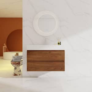 Modern 36 in. W X 18 in. D x 24.4 in. H Single Sink Bath Vanity in Brown with White Resin Vanity Top