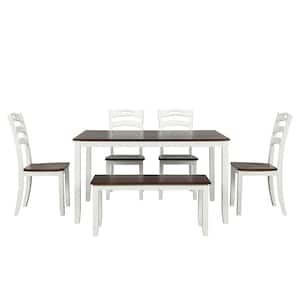 Jellian 6-Piece Rectangular Wood Top Ivory and Cherry Dining Table Set with Bench