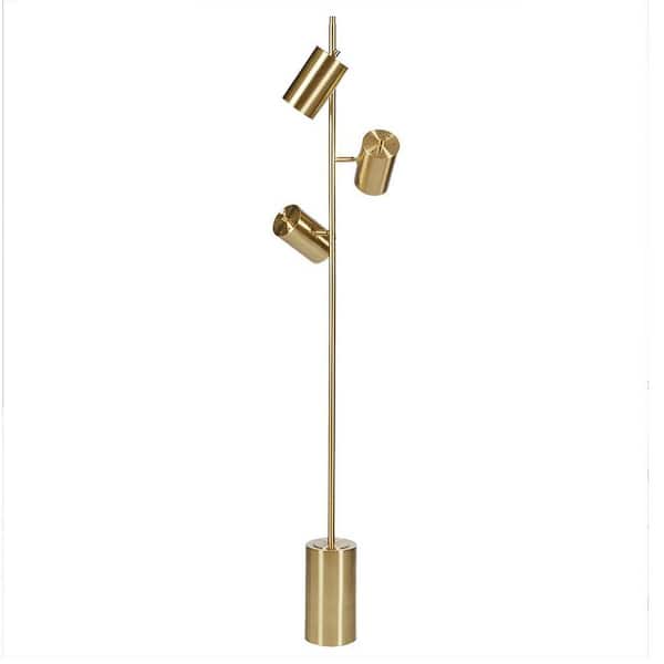 65.5 in. Gold Modern 3-Light Smart 1-Way (On/0ff) Standard Floor Lamp for Living Room with Metal Round Shade