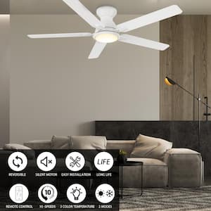 Byrness II 52 in. Color Changing Integrated LED Indoor Matte White 10-Speed DC Ceiling Fan with Light Kit/Remote Control
