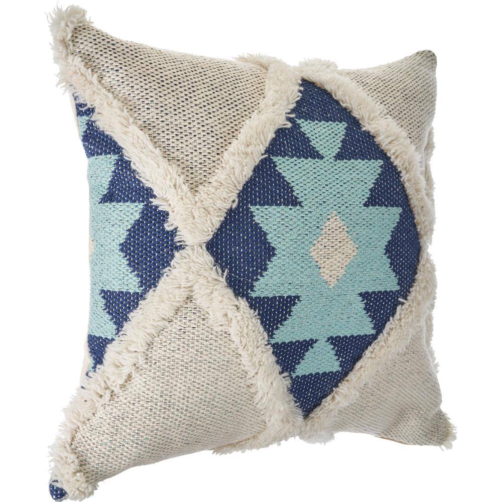 Winter Paradise Indigo Tufted Square Throw Pillow Set