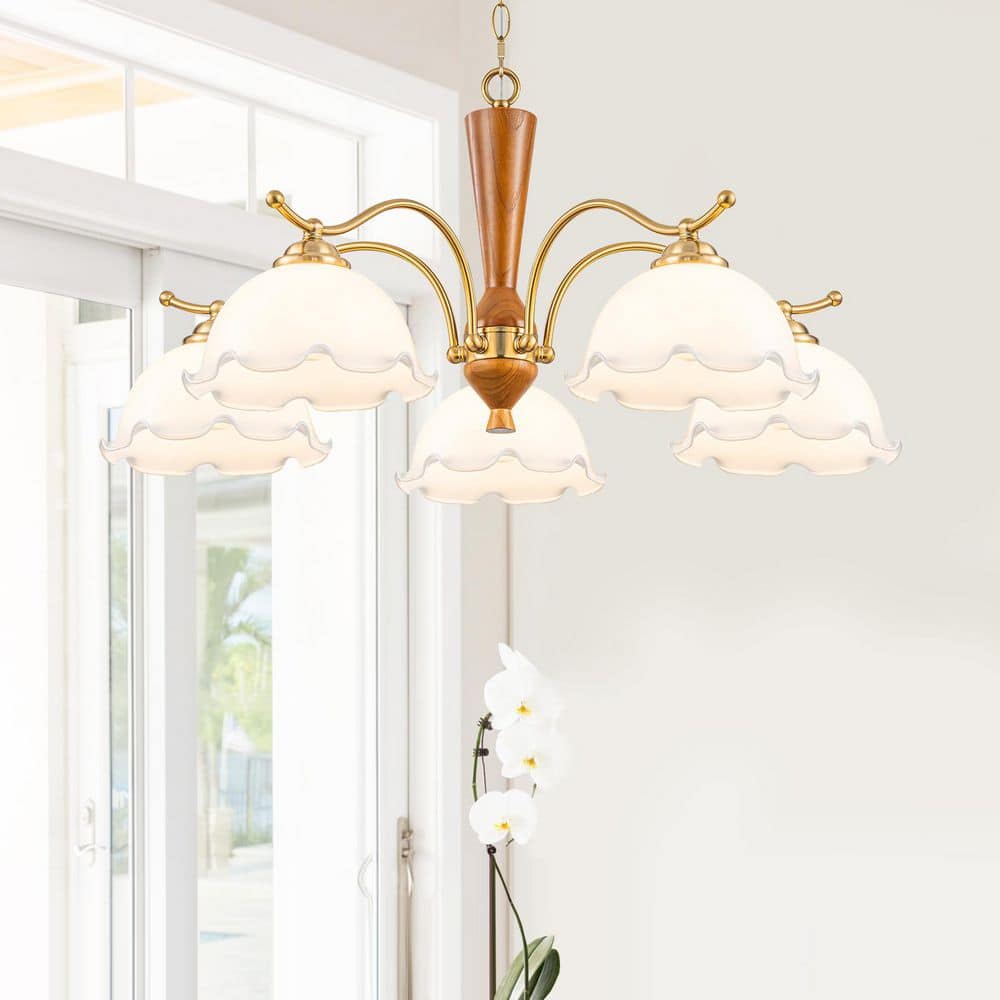 30.7 in. 5-Light Antique Copper Metal Island Chandelier with White Bowl Glass Shades for Dining Room price history on PriceWatchPro