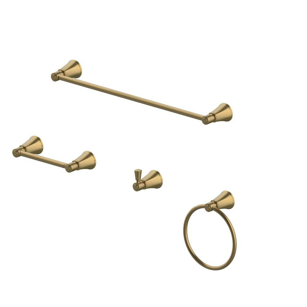 Glacier Bay Melina 4-Piece Bath Hardware Set with 24 in. Towel Bar, TP Holder, Towel Ring and Robe Hook in Matte Gold