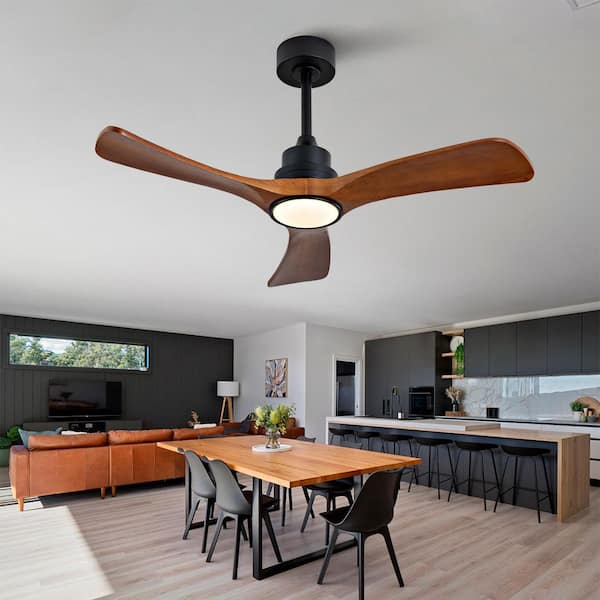 42 in. Indoor Black Downrod Mount Standard Solid Wood Ceiling Fan with Light and Remote Control