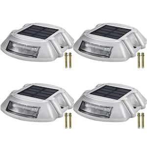 Dock Lights Led Solar Powered 4-Pack Outdoor Waterproof Wireless 6 LEDs Dock Lights with Screw for Path Warning, White
