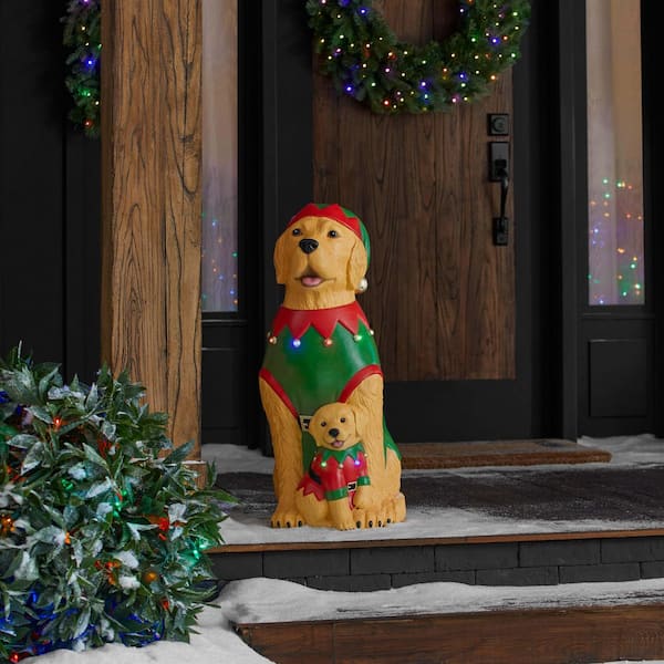 2.5 ft Hand-Painted LED Golden Retriever with Puppy