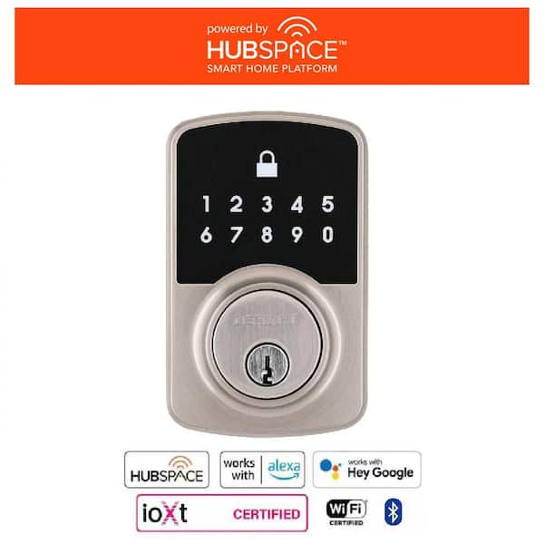 Square Compact Satin Nickel Electronic Single Cylinder Deadbolt Wi-Fi Enabled Powered by Hubspace
