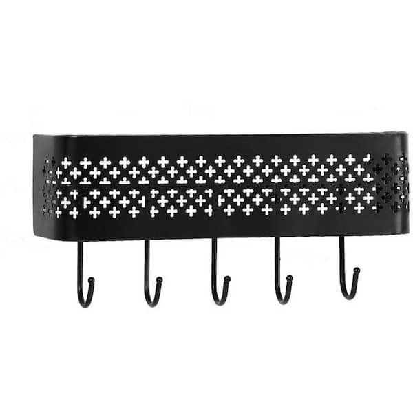 Oumilen Black Mail Sorter Key Storage Rack Wall-Mounted Metal Entrance Storage Basket with 5-Hooks