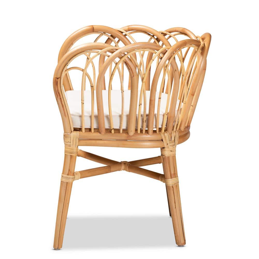 Natural Rattan and Cane Low Arm Chair with White Cushion