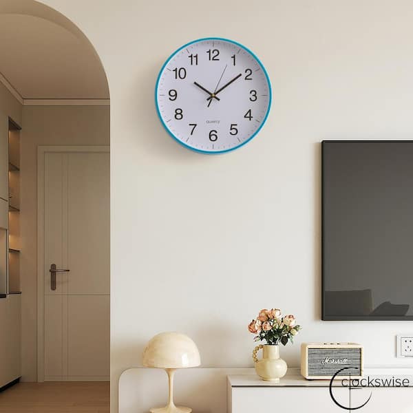 CLOCKSWISE Blue 12-In Analog Clock-Silent, Non-Ticking for Wall