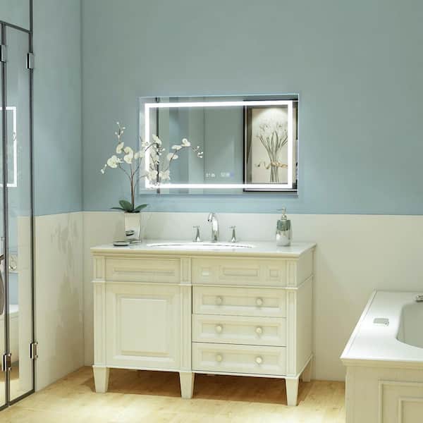 40 in. W x 24 in. H Large Rectangular Frameless Anti-Fog LED Wall Mounted Bathroom Vanity Mirror With Lights