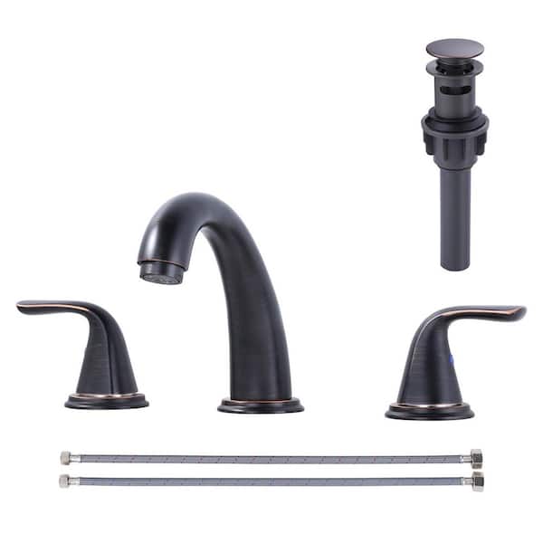 3-Holes 8 in. Widespread Double Handle Bathroom Faucet with Pop-Up Drain Assembly in Oil Rubbed Bronze