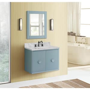 Stora 31 in. W x 22 in. D Wall Mount Bath Vanity in Aqua Blue with Marble Vanity Top in White with White Oval Basin