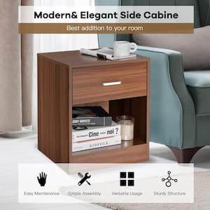 18 in. L x 17 in. W x 22 in. H Brown Nightstand with Drawer Storage Cabinet Modern Beside End Table with 1-Drawer