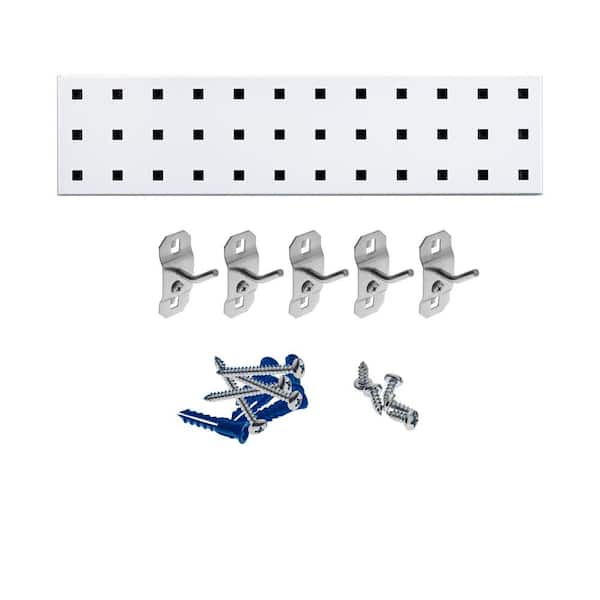 Triton Products White Key Pegboard Kit with (1) 18 in. x 4.5 in. Steel Square Hole Pegboard and 6-Piece LocHook Assortment