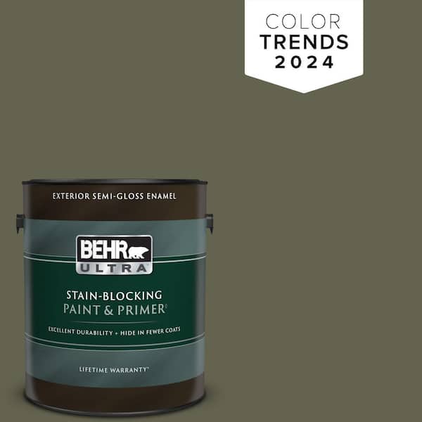 BEHR ULTRA 1 gal. #N350-7A Mountain Olive Semi-Gloss Enamel Exterior Paint & Primer