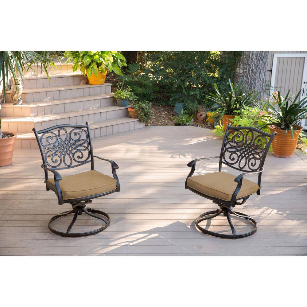 Hanover 7-Piece Tan Aluminum Outdoor Dining Set with Swivel Rockers