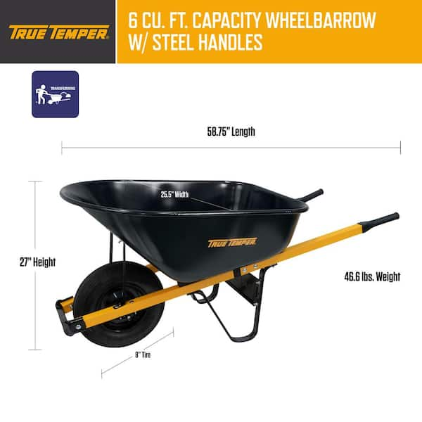 True Temper 6 cu. ft. Barrow in a Box Steel Wheelbarrow with Steel