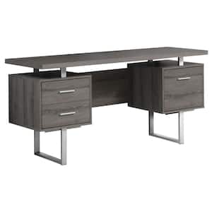 Desk 60 in. Rectangular Dark Taupe and Silver Metal 3-Drawers Computer Desk
