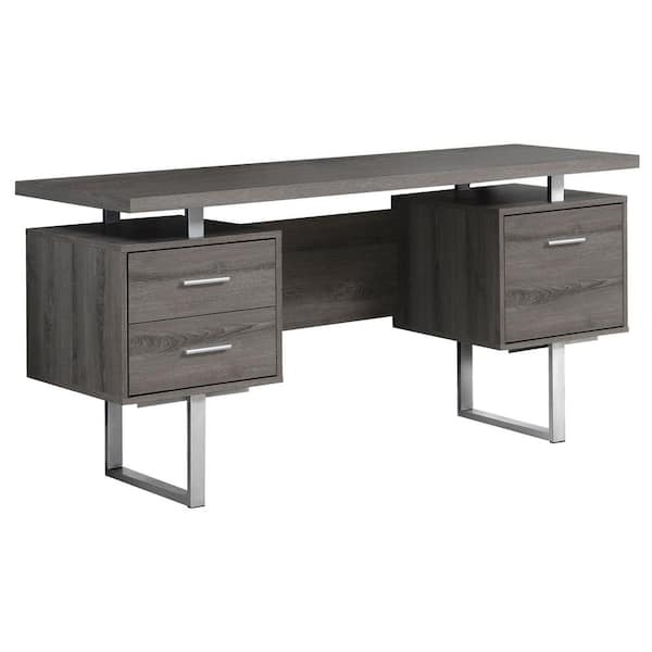 Unbranded Desk 60 in. Rectangular Dark Taupe and Silver Metal 3-Drawers Computer Desk
