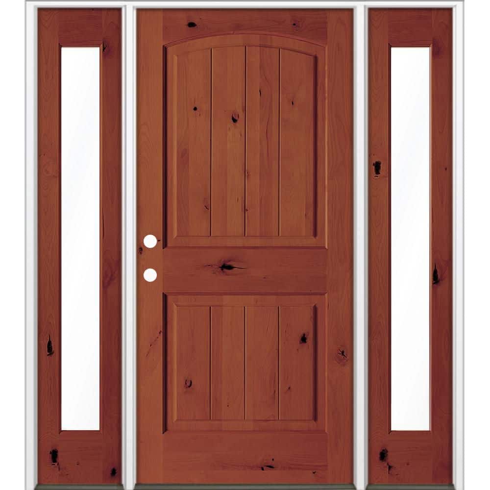 64 in. x 80 in. Knotty Alder Arch Top Right-Hand/Inswing Clear Glass BEHR Amaretto Stain Wood Prehung Front Door w/ DFSL price history on PriceWatchPro