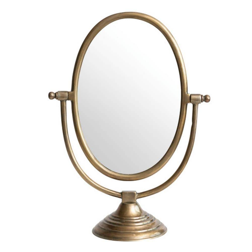 Antique Brass Oval Swivel Vanity Mirror with Aluminum Frame