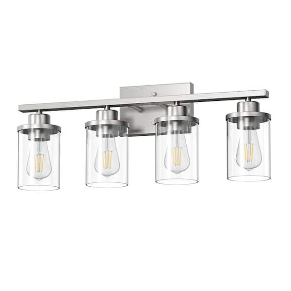 24 in. 4 Light Brushed Nickel Vanity Light with Clear Glass Shade