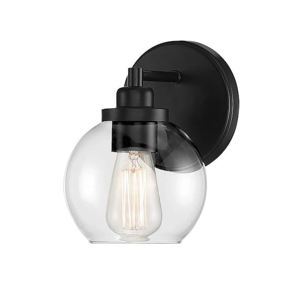Savoy House Carson 5.5 in. W x 8.5 in. H 1-Light Matte Black Wall Sconce with Clear Glass Shade