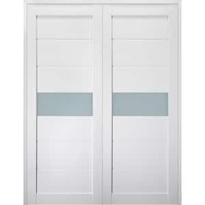 Edna 56 in. x 79.375 in. Both Active Frosted Glass Bianco Noble Finished Wood Composite Double Prehung French Door