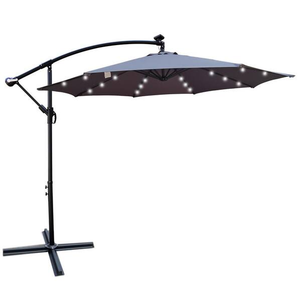 Unbranded 10 ft. Cantilever Outdoor Patio Umbrella with Solar LED Lights - Waterproof, Easy to Clean, Medium Grey Color