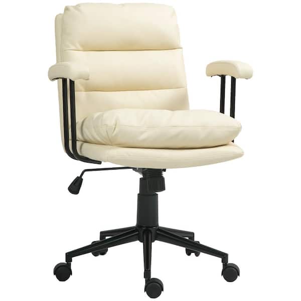 HOMCOM Faux Leather with Wheels, Office Chair in Beige