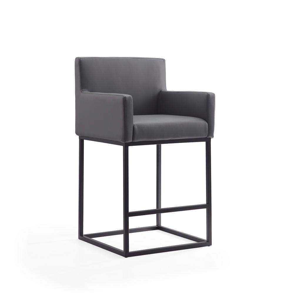 Modern Glam Grey and Black Leather Metal Counter Stool Set