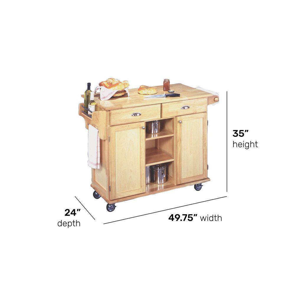 Natural Wood Kitchen Cart with Wine and Spice Rack
