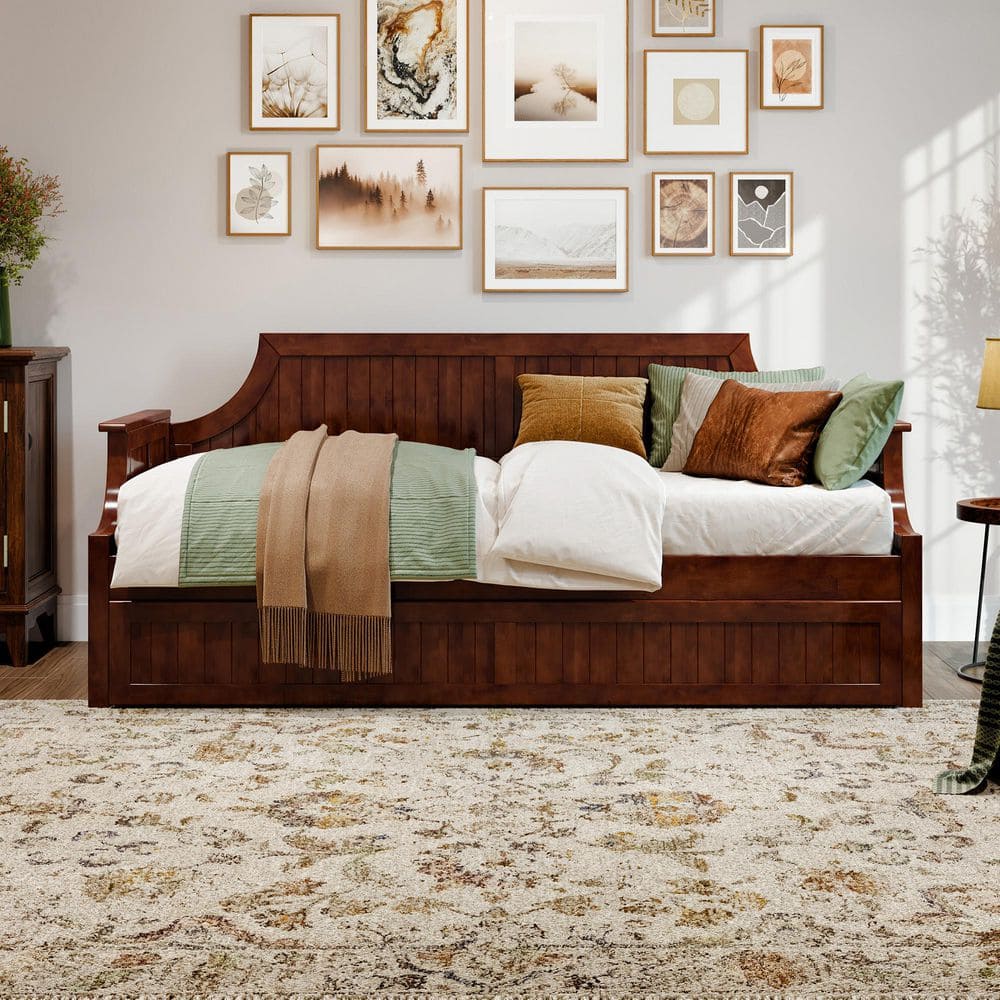Cambridge Walnut Twin Solid Wood Daybed with Twin Trundle