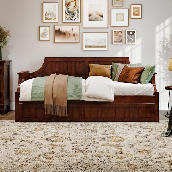 Cambridge Walnut Twin Solid Wood Daybed with Twin Trundle