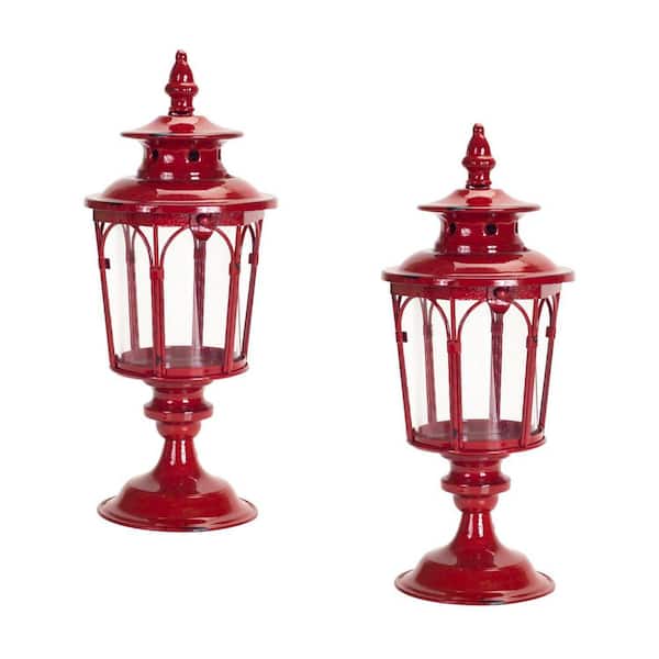 HomeRoots Red Metal Candle Lantern Set of 2-Pack