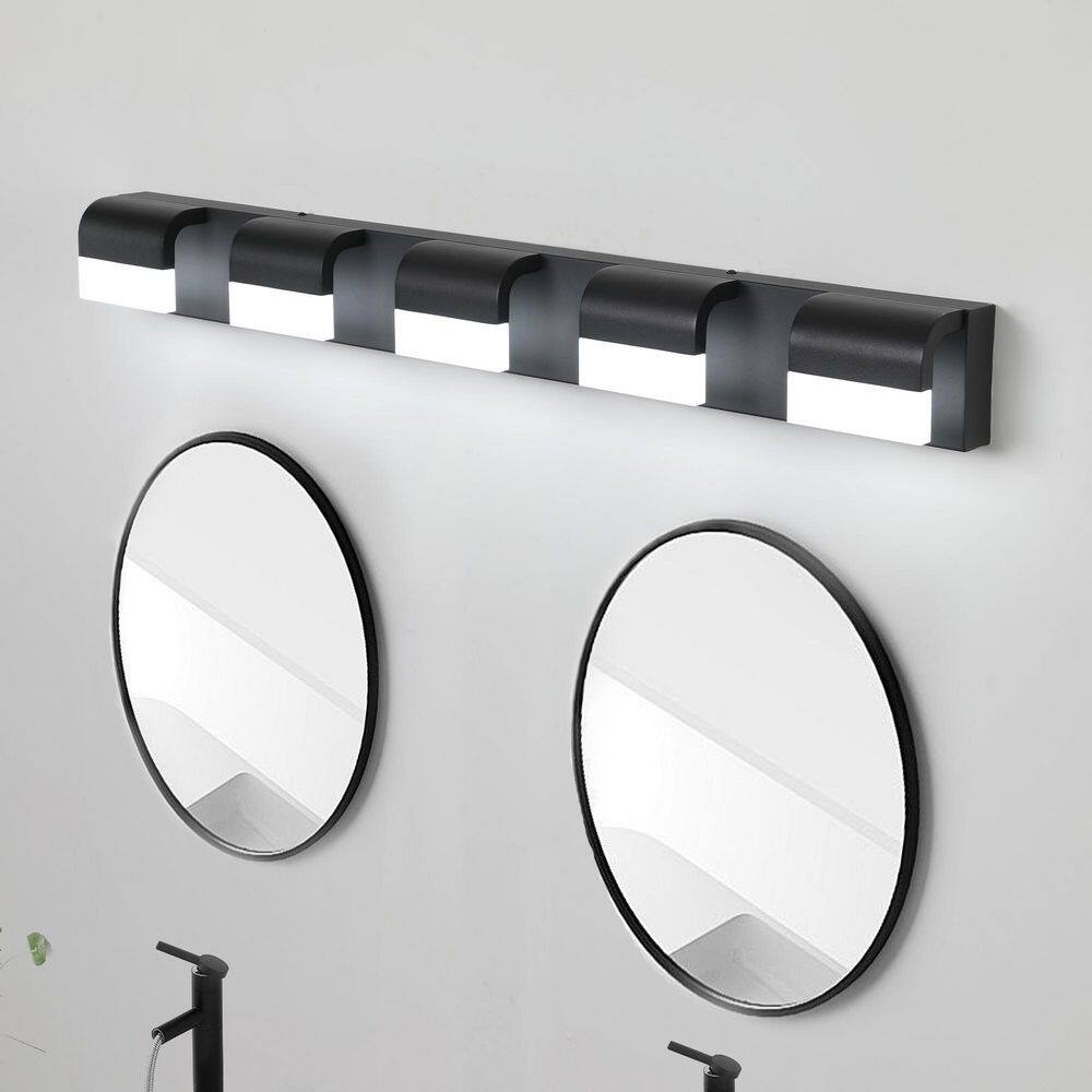 38 in. 5 Light Modern black Finish Vanity Light Fixture Bathroom Over Mirror Wall Lights with Iron Acrylic price history on PriceWatchPro