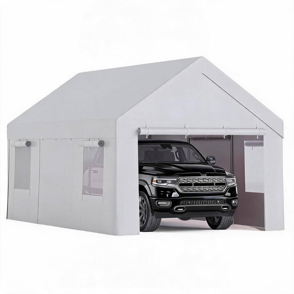 Heavy Duty 20x12x10 ft Portable Carport Tent Waterproof PE Cover, 4 Roll-Up Doors, 4 Vent Windows for Trucks White price history on PriceWatchPro