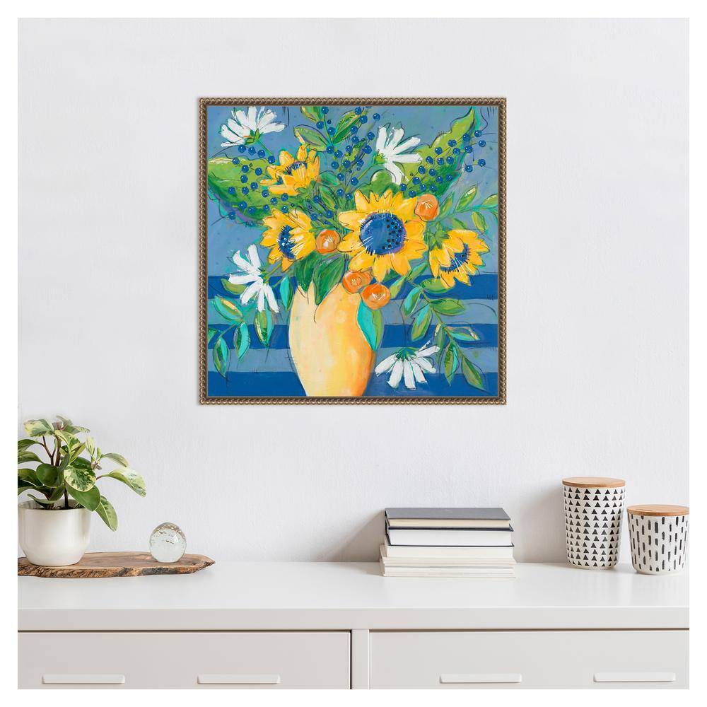Floral Bursts Among the Blue Canvas Print with Bronze Frame