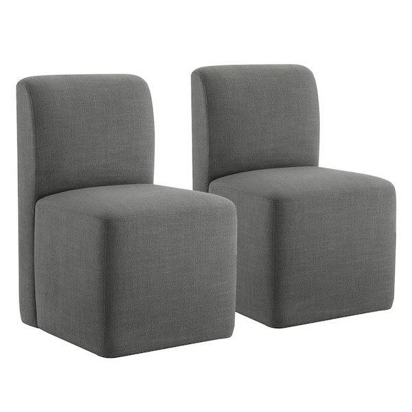 Spruce & Spring Idina Gray Fabric Side Chair with Casters (Set of 2)