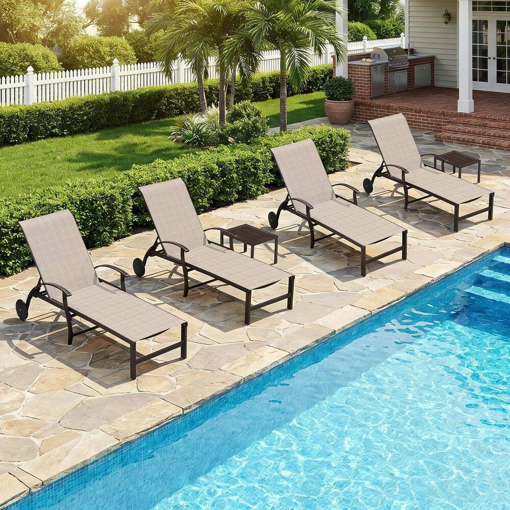 3-Pieces Aluminum Outdoor Chaise Lounge Patio Lounge Chair with Side Table price history on PriceWatchPro