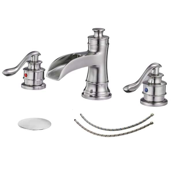 8 in. Widespread Double Handle Bathroom Faucet with Drain Kit Included in Brushed Nickel