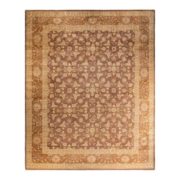 Eclectic Brown 12 x 15 Floral Wool Indoor Area Rug