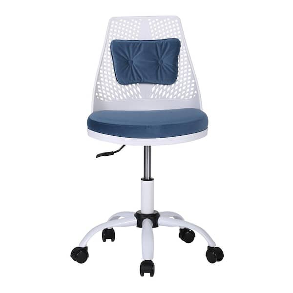 Unbranded 22in. W Blue Fabric Seat Armless Task Chair with Adjustable Height